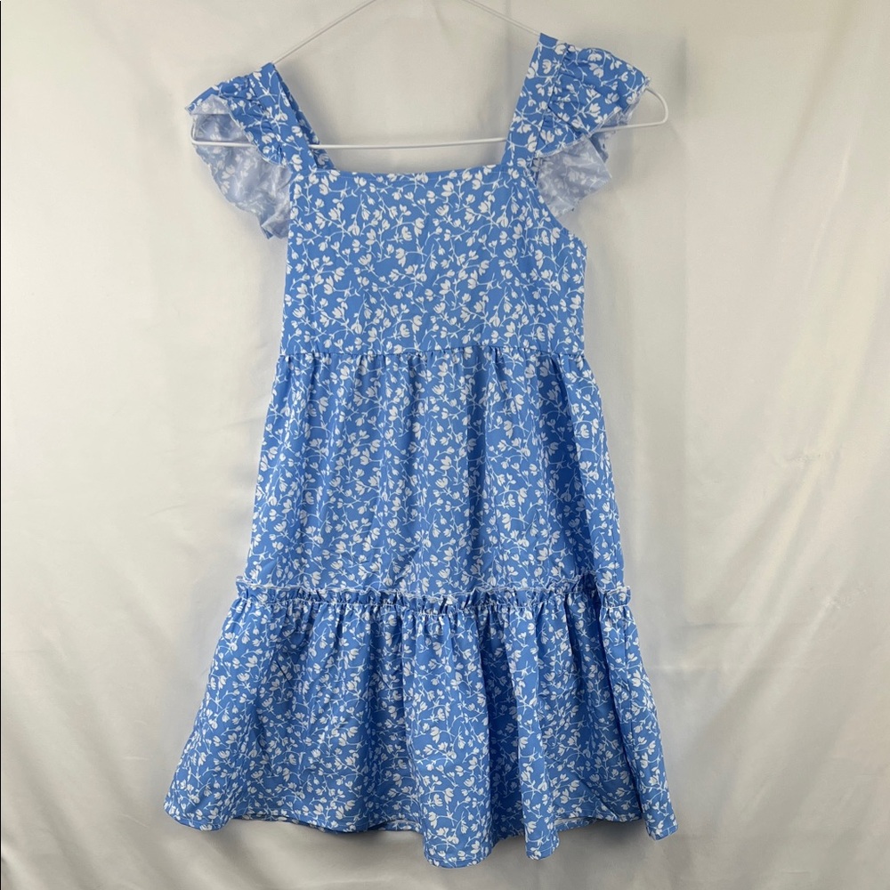 Grace Karen - Girl’s Summer Dress - Blue White Flowers - Ruffle Sleeves - 8 NWT